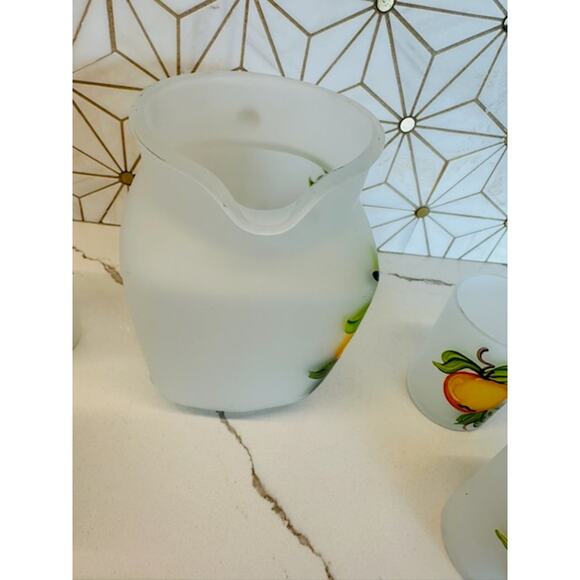 Vintage Gay Fad Hazel Atlas Frosted Peach‎ Pitcher and 5 Glasses | Hand-Painted - Picture 8 of 10